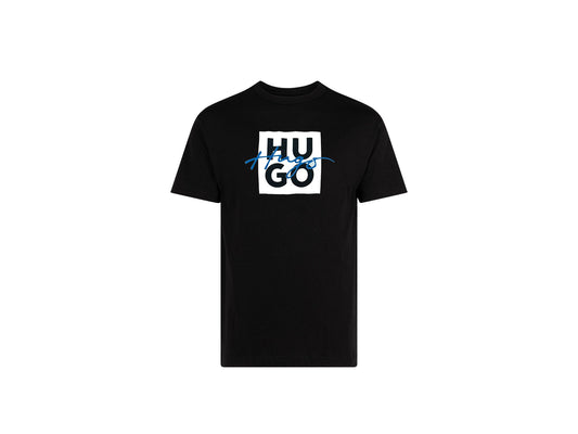 HUGO white square Blue Font T-Shirt.